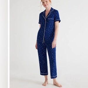 Cozy Navy Blue with White Stars Capri Pajama Set